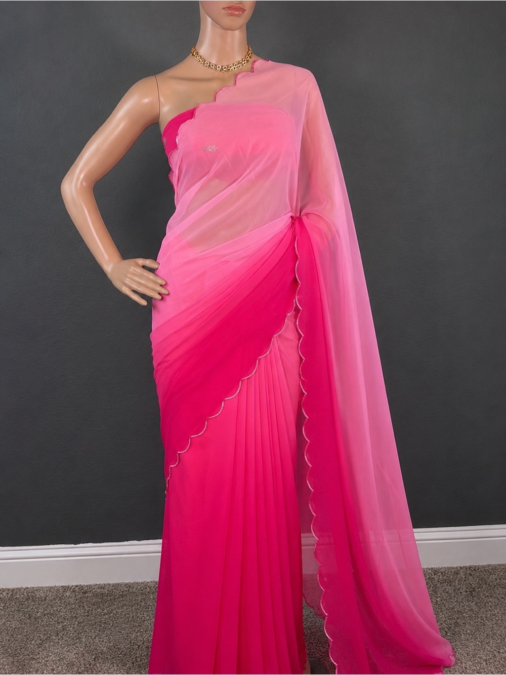 Brand new Pink Ombré multi color saree with unstitched blouse material